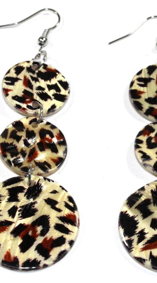 Load image into Gallery viewer, Leopard Print Three Tier Mother Of Pearl Earrings
