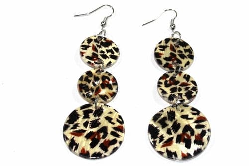 Load image into Gallery viewer, Leopard Print Three Tier Mother Of Pearl Earrings
