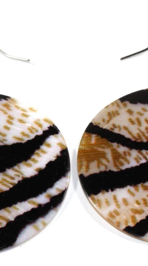 Load image into Gallery viewer, Animal Instinct Mother of Pearl Disc Earrings
