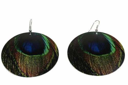 Load image into Gallery viewer, Close Up Peacock Feather Mother Of Pearl Earrings
