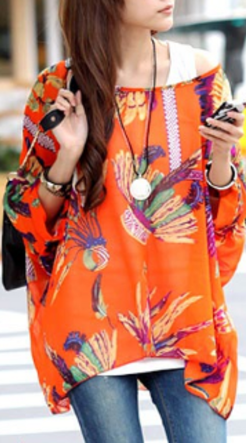 Load image into Gallery viewer, Womens Loose Fit Tropical Print Chiffon Tunic Top
