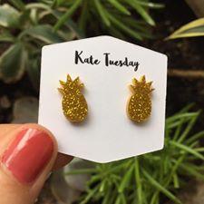 Golden Pineapple Sparkly Acrylic Earrings