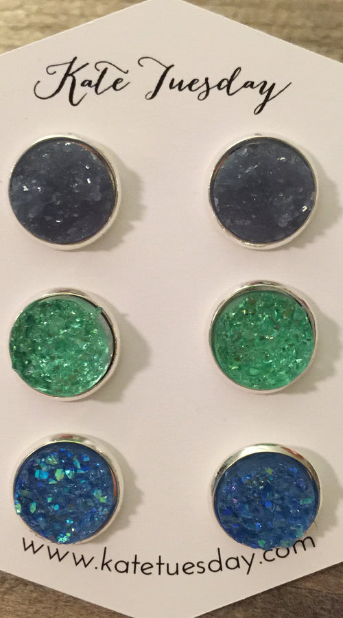 Load image into Gallery viewer, Genevieve Set of 12mm Druzy Earrings
