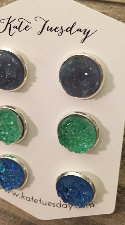 Load image into Gallery viewer, Genevieve Set of 12mm Druzy Earrings
