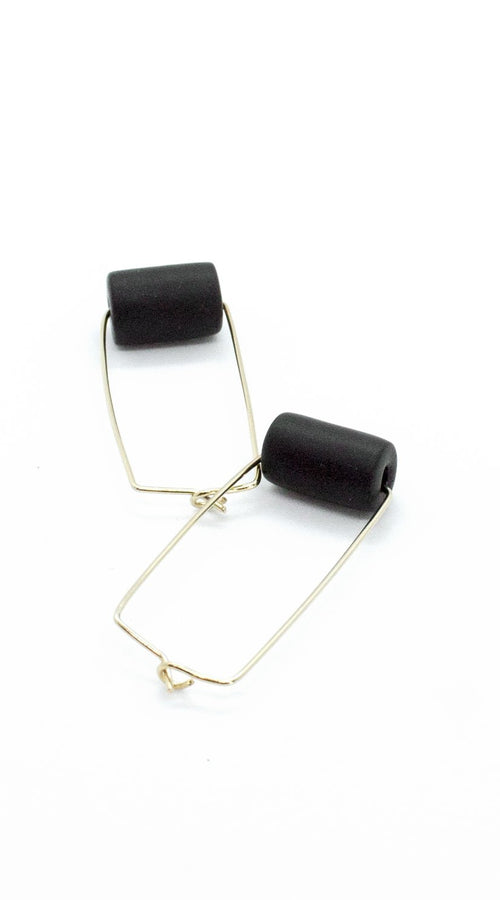 Load image into Gallery viewer, Gold Rectangle Earrings - Black Bead
