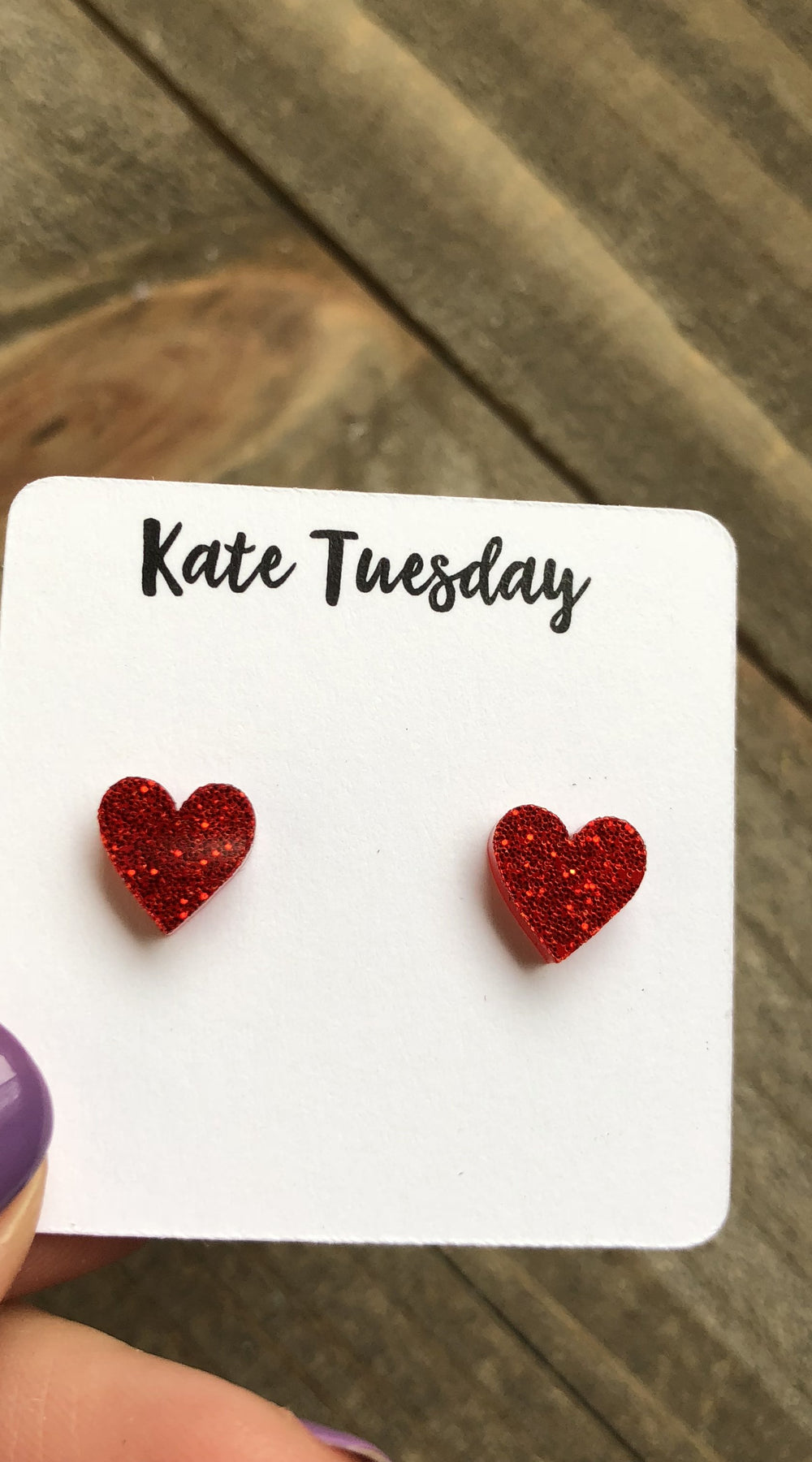 Little Red Acrylic Glitter Heart Earrings