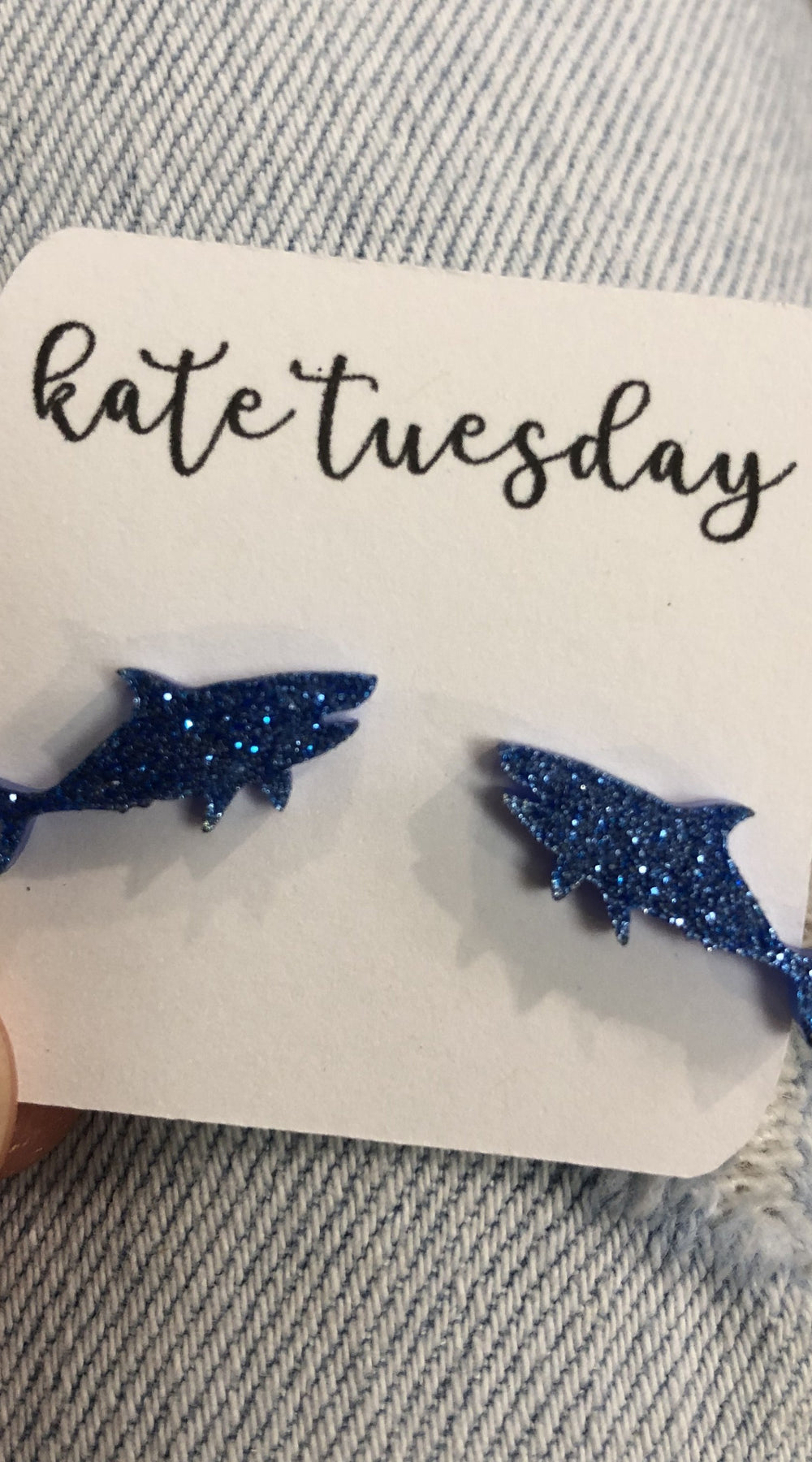 Baby Blue Shark Glittery Acrylic Earrings