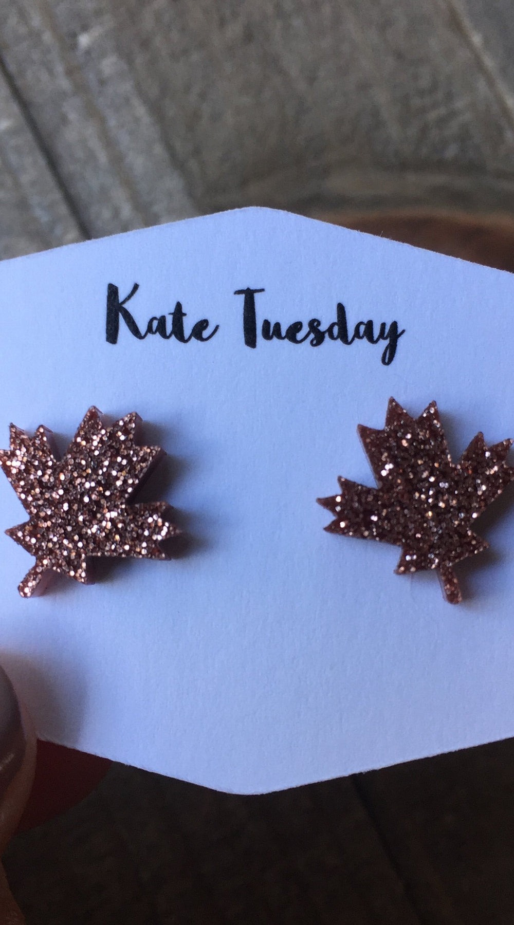 Rose Gold Sparkly Maple Leaf Stud Acrylic Earrings