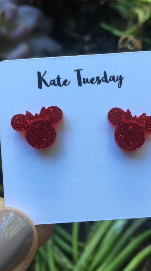 Load image into Gallery viewer, Red Girl Mouse Stud Acrylic Earrings
