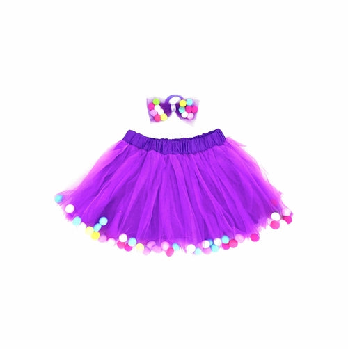 Load image into Gallery viewer, Kids Pom Pom Tutu and Bow Hair Tie | 2Pcs Set
