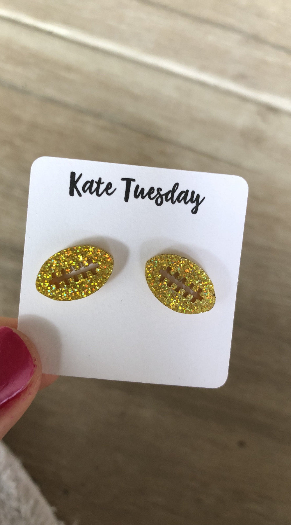 Holographic Gold Glitter Football Sparkly Stud Acrylic Earrings