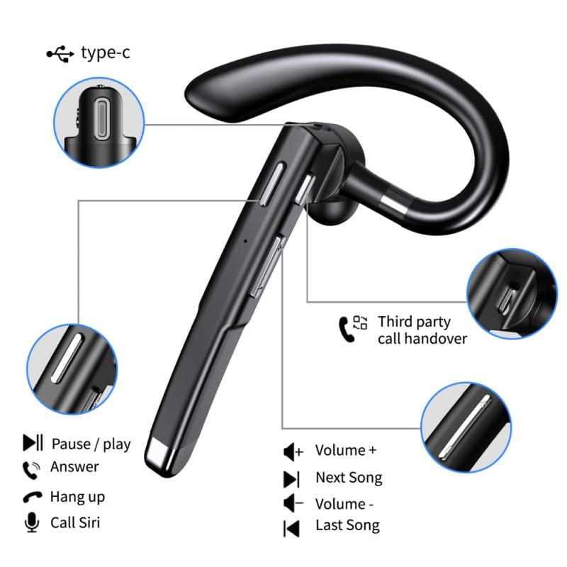 New Business Bluetooth-compatible Headset With Mic Hands-free Ear-hook
