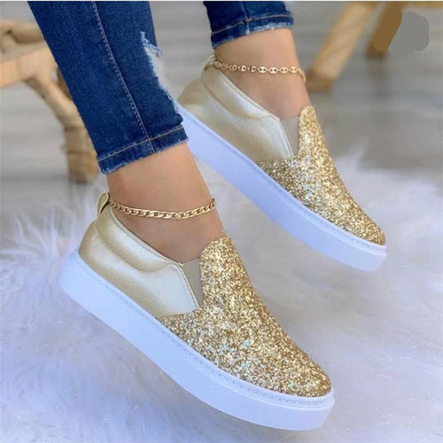 Moccasins Glitter Flat Female Loafers Shoes Black/Rose Gold/Black/Gold