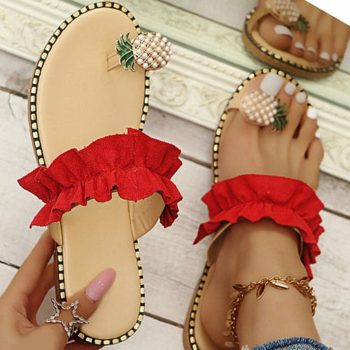Load image into Gallery viewer, Pineapple Pearl Beach Slides Flat Toe Casual Womens Slippers

