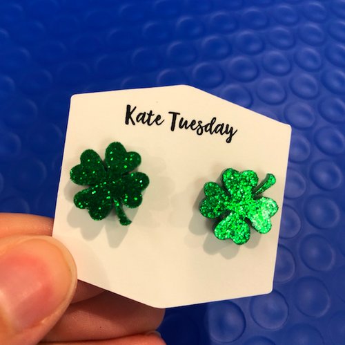 Load image into Gallery viewer, Glitter Acrylic St. Patties Day Clover Earrings 4 Leaf
