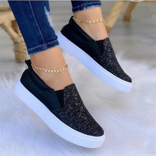 Moccasins Glitter Flat Female Loafers Shoes Black/Rose Gold/Black/Gold