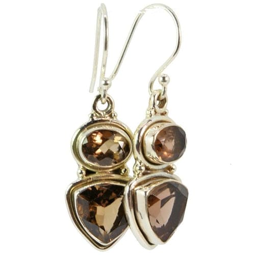 Load image into Gallery viewer, Trillion and Oval Cut Smokey Quartz Earrings
