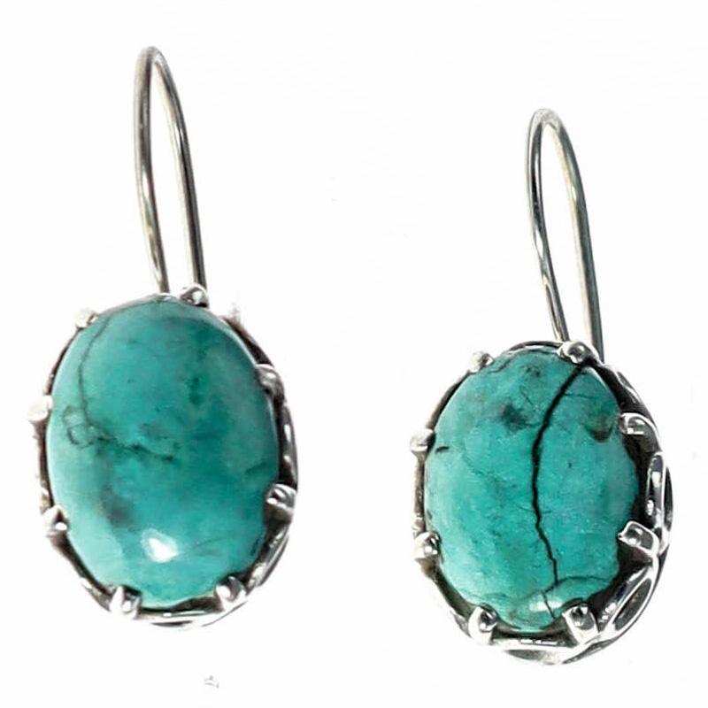 Scrollwork & Turquoise Gemstone Earrings
