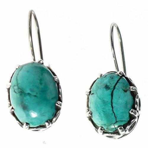Load image into Gallery viewer, Scrollwork &amp; Turquoise Gemstone Earrings
