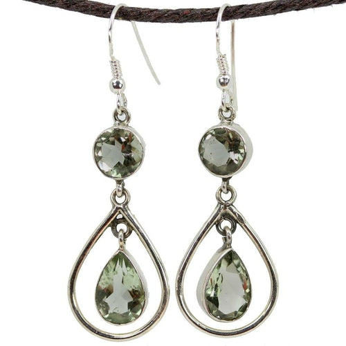 Load image into Gallery viewer, Round and Pear Shaped Prasiolite Danglers
