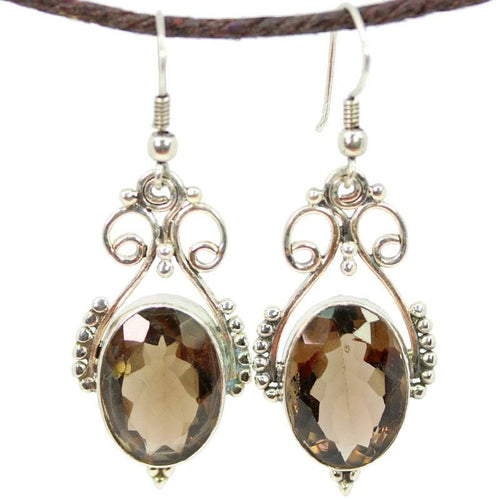Load image into Gallery viewer, Open Work Smokey Quartz Queenly Earrings
