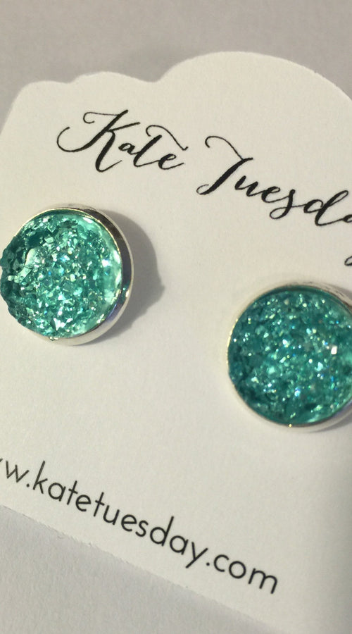 Load image into Gallery viewer, Aquamarine Druzy 12mm Earrings
