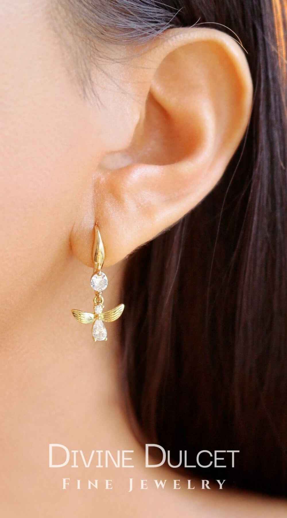18 Karat Bee Hook Earrings