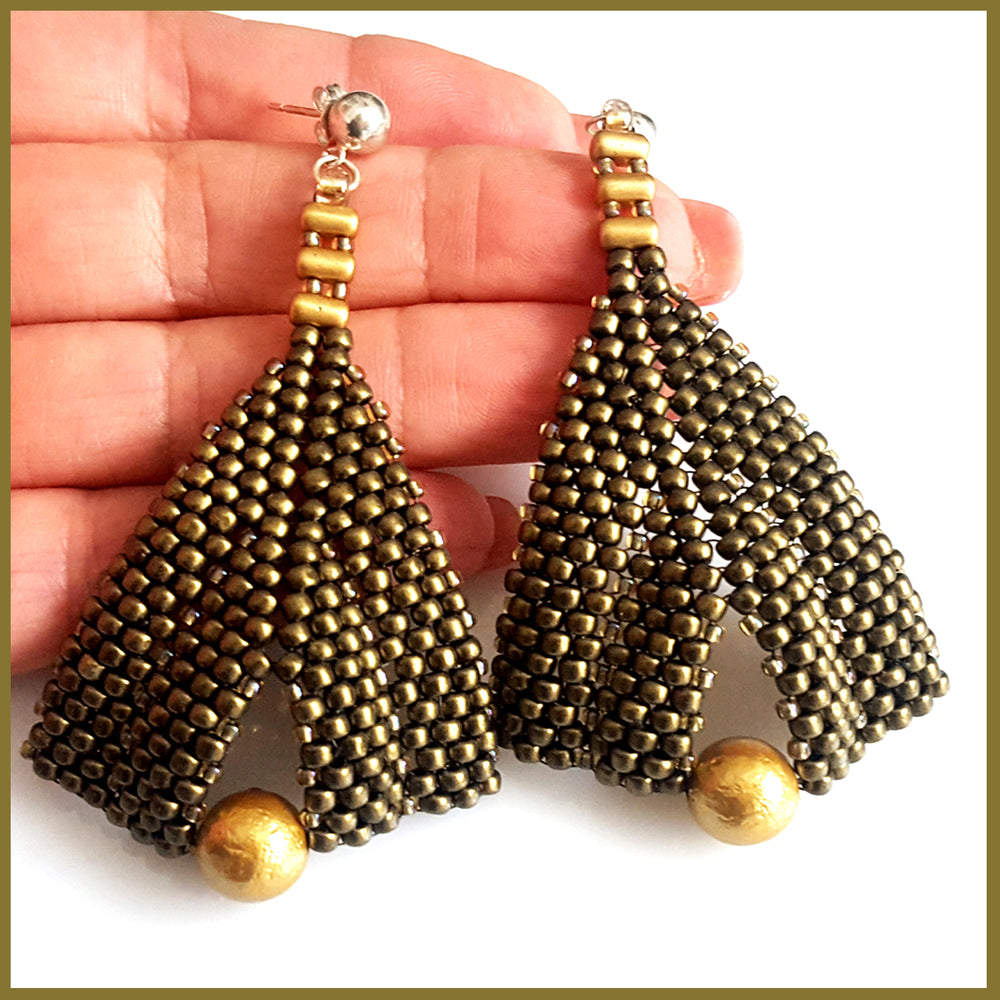 Gold Metallic Suede & Gold Pearl Earrings