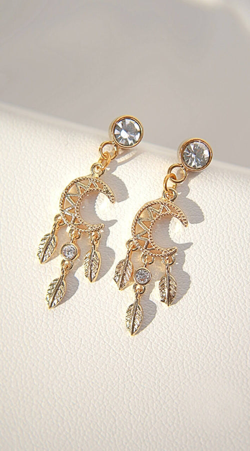 Load image into Gallery viewer, 24 Karat Moon Dream Catcher Stud Earrings
