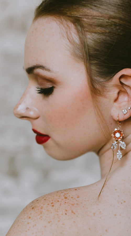Load image into Gallery viewer, Rose gold Crystal bridal earrings CZ Drop wedding earrings
