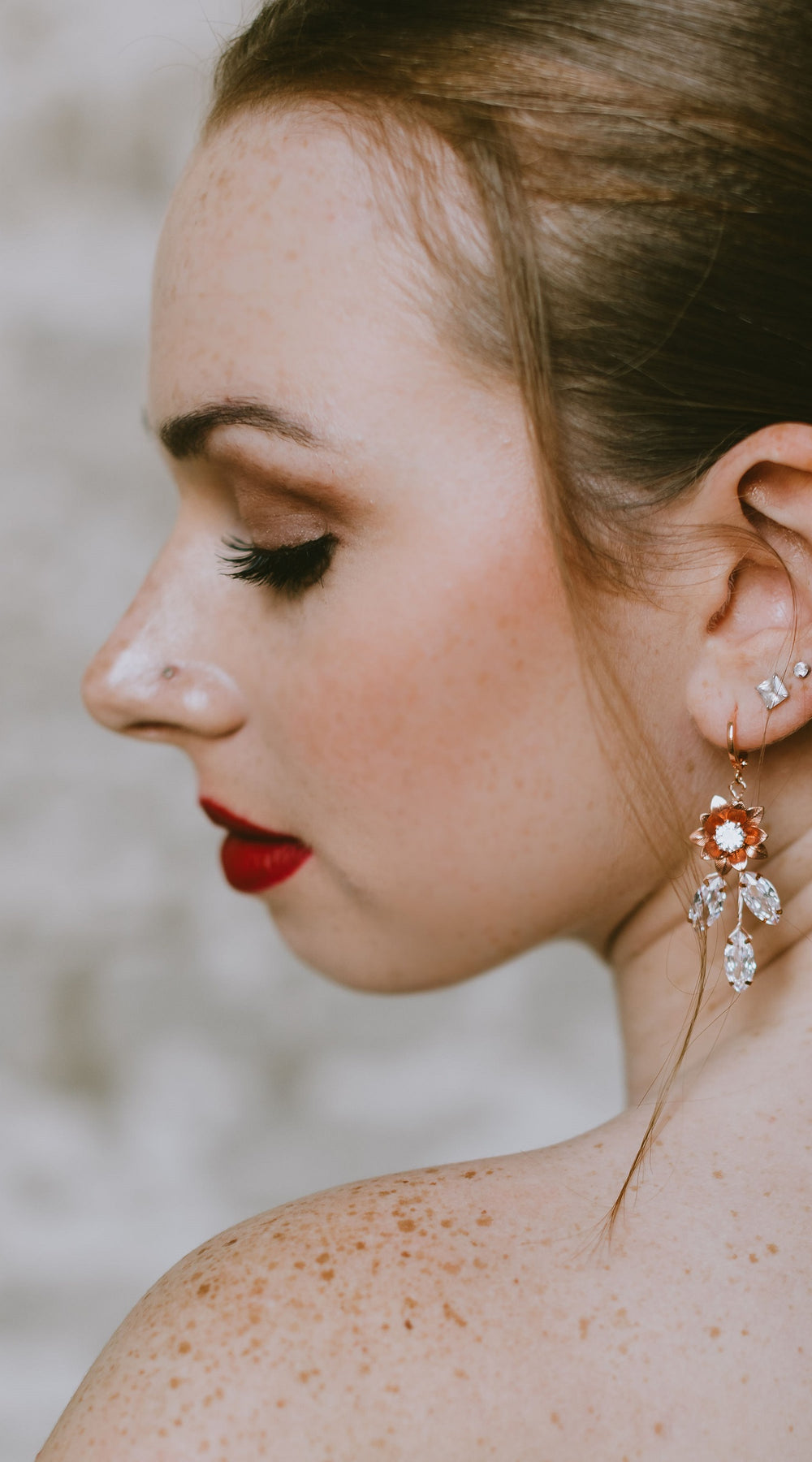 Rose gold Crystal bridal earrings CZ Drop wedding earrings