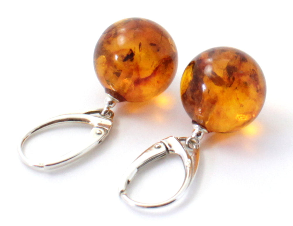 Round Baltic Amber Earrings With Sterling Silver