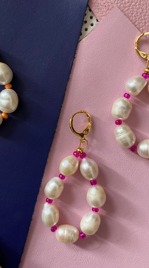 Load image into Gallery viewer, Colour Pop Pearl Hoop Earrings
