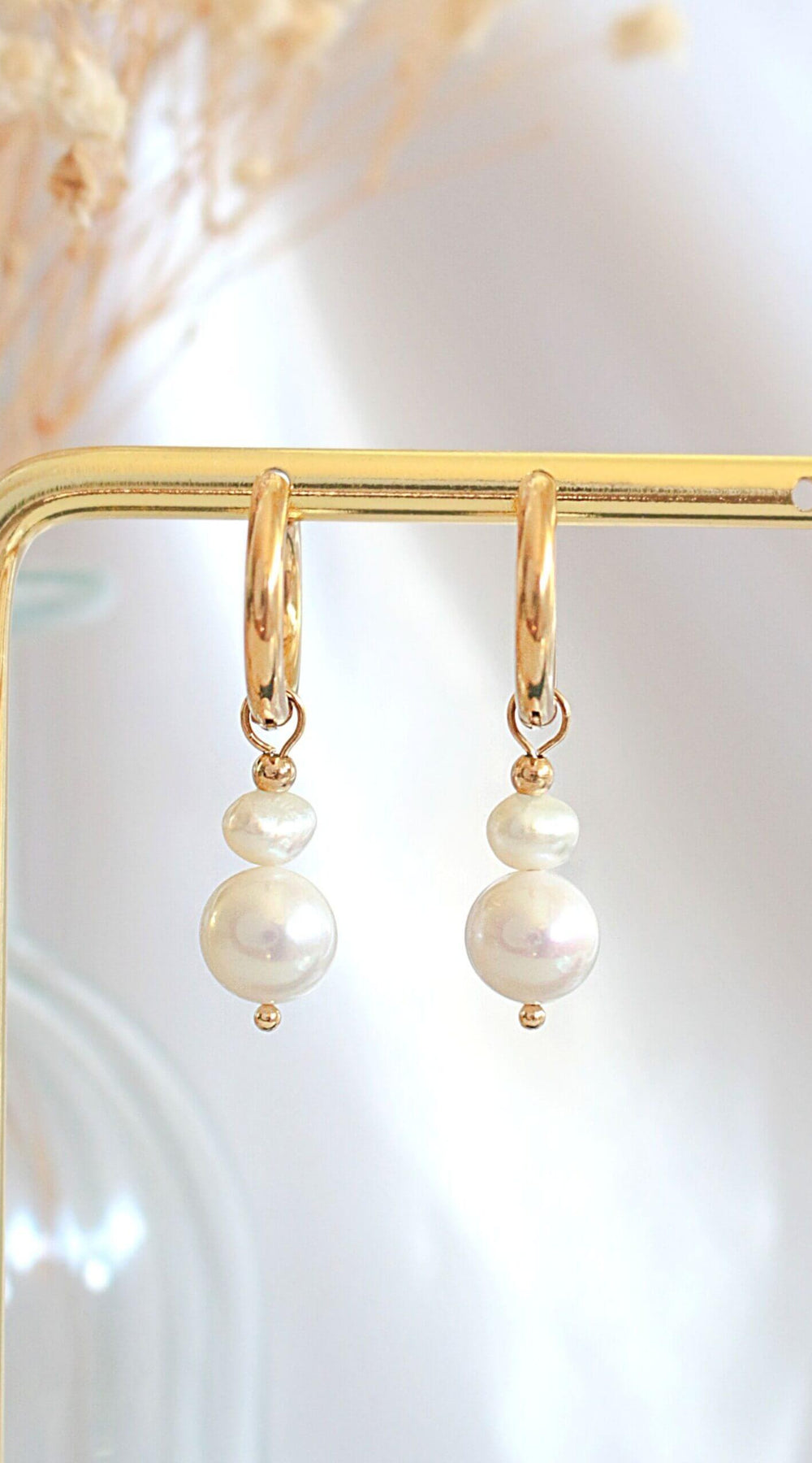 24 Karats Freshwater Pearls Baroque Dangle Hoops