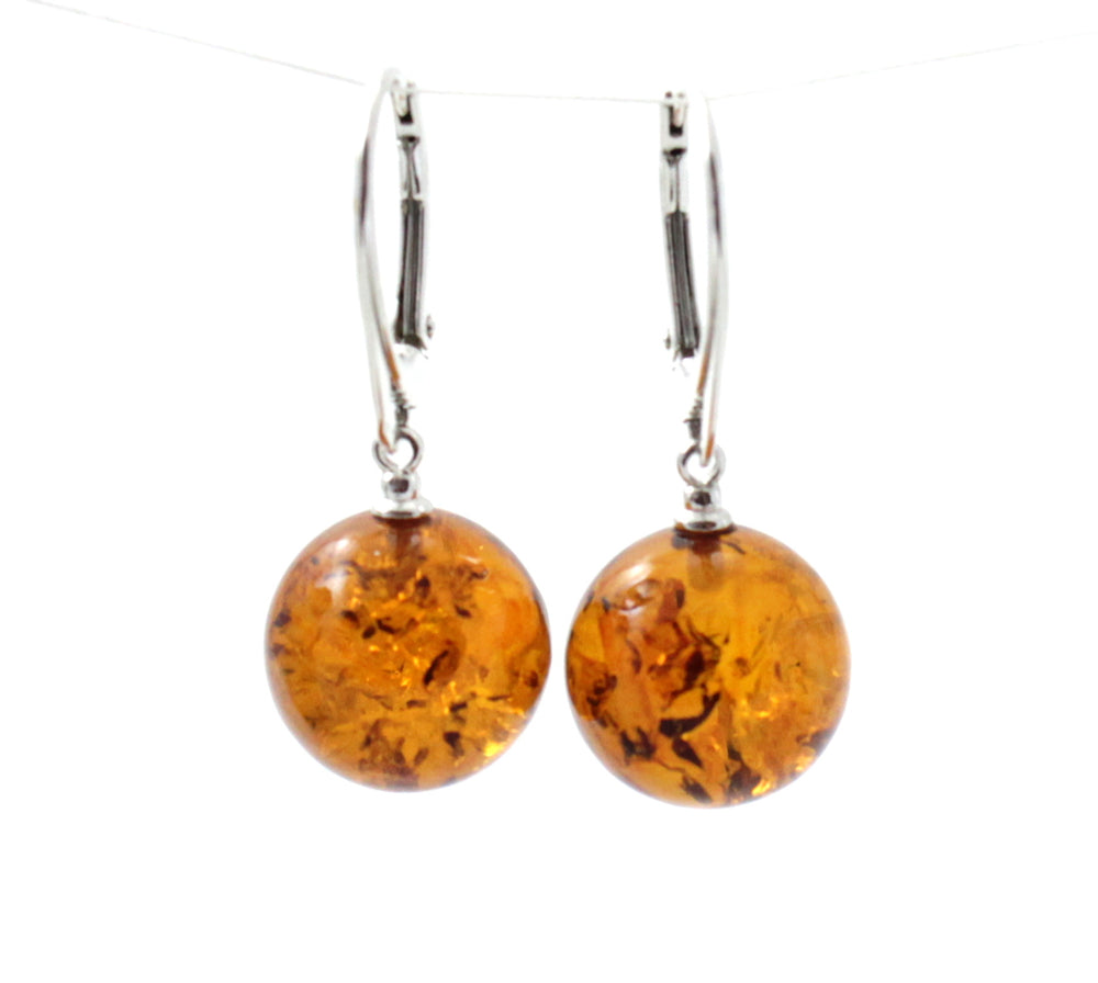 Round Baltic Amber Earrings With Sterling Silver
