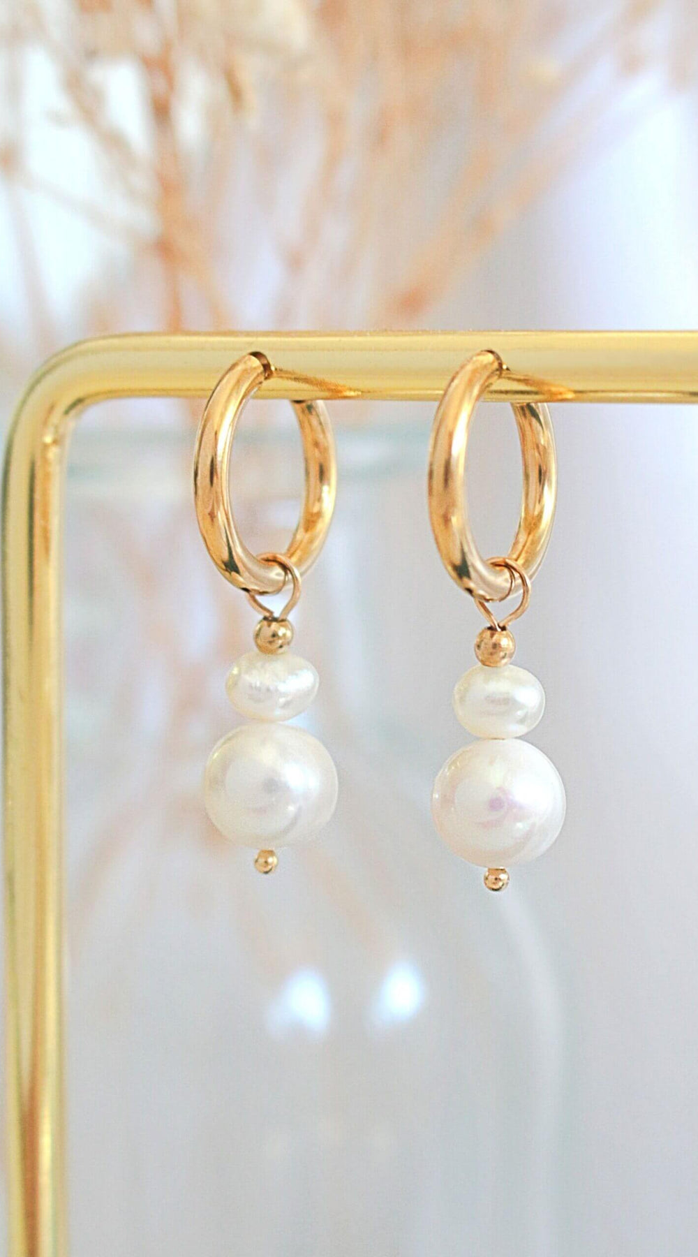 24 Karats Freshwater Pearls Baroque Dangle Hoops