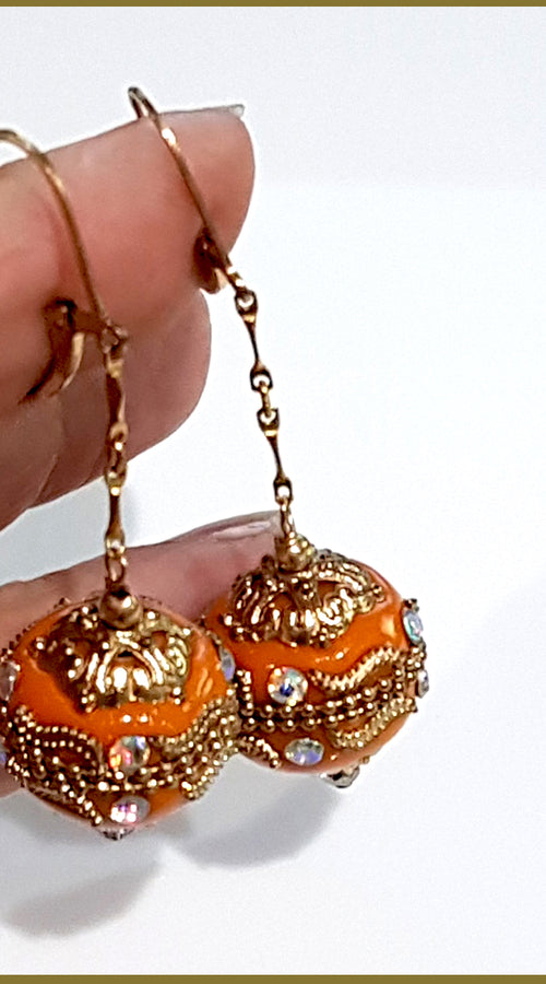 Load image into Gallery viewer, Orange Long Dangle, Gold Filled Earrings
