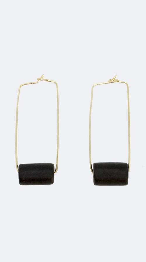 Load image into Gallery viewer, Gold Rectangle Earrings - Black Bead
