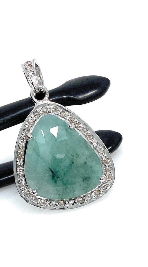 Load image into Gallery viewer, Emerald Diamond Pendant, Natural Emerald Sterling Silver Pendant, May
