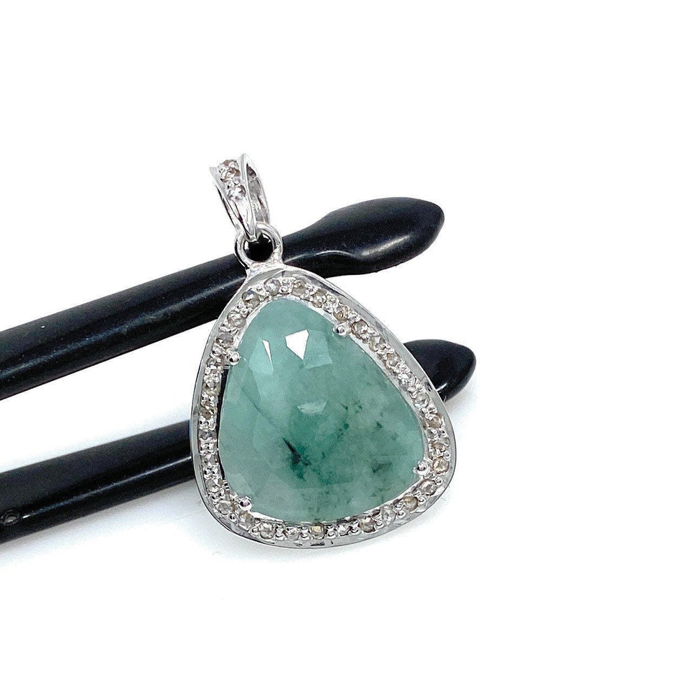 Emerald Diamond Pendant, Natural Emerald Sterling Silver Pendant, May