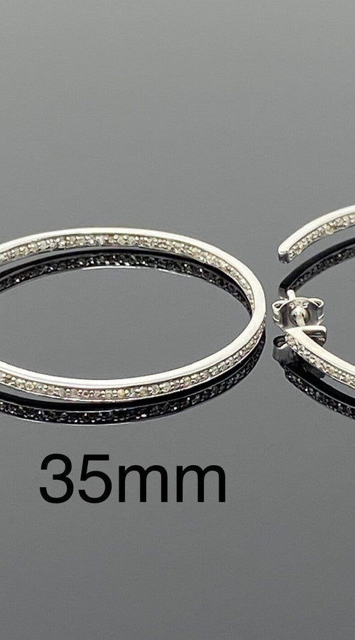 Load image into Gallery viewer, Diamond Hoop Earrings, Sterling Silver Pave Diamond Earrings, Silver
