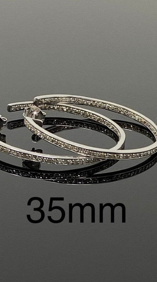 Load image into Gallery viewer, Diamond Hoop Earrings, Sterling Silver Pave Diamond Earrings, Silver
