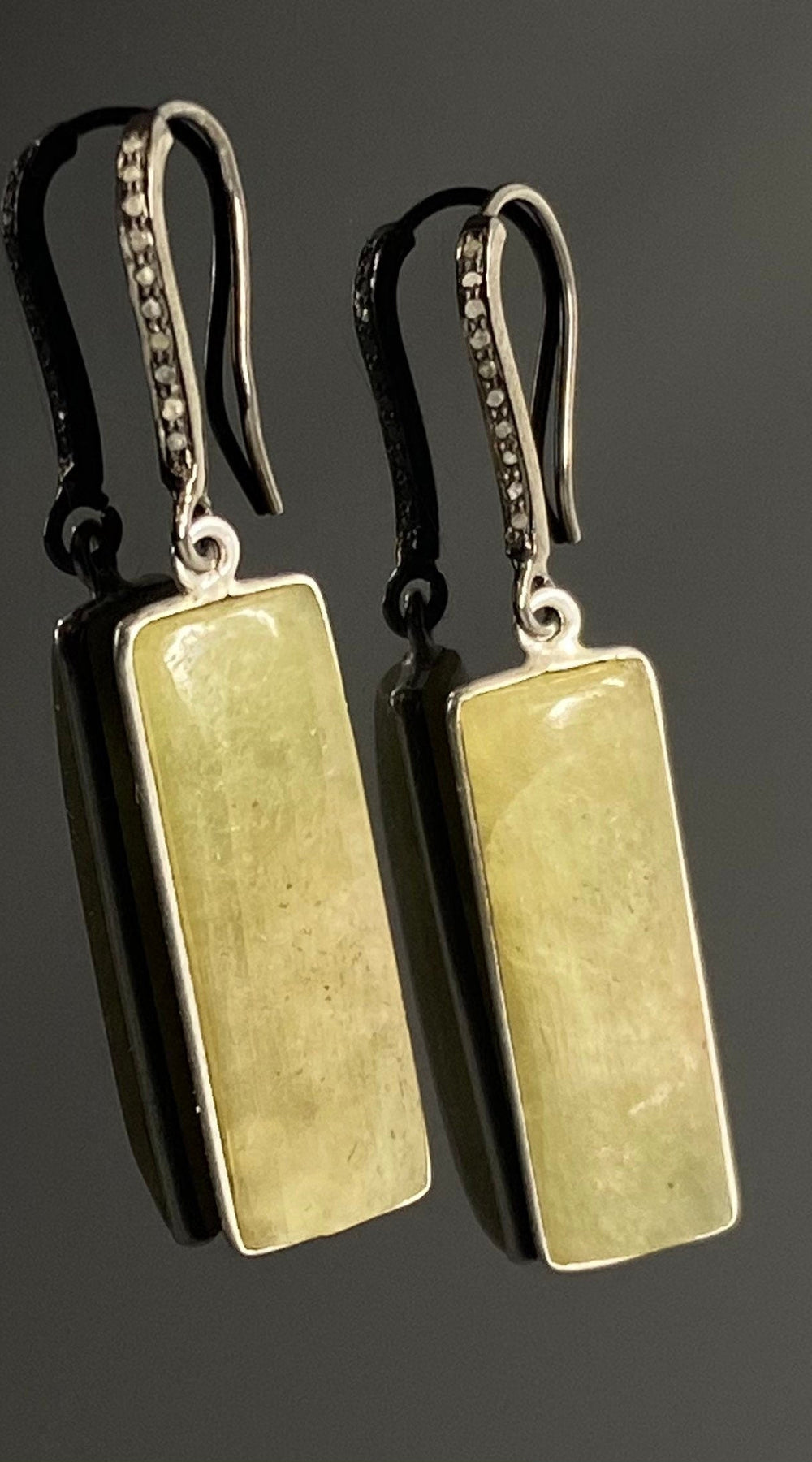 Genuine Yellow Sapphire Bar Earrings, Pave Diamond Earrings, Sterling