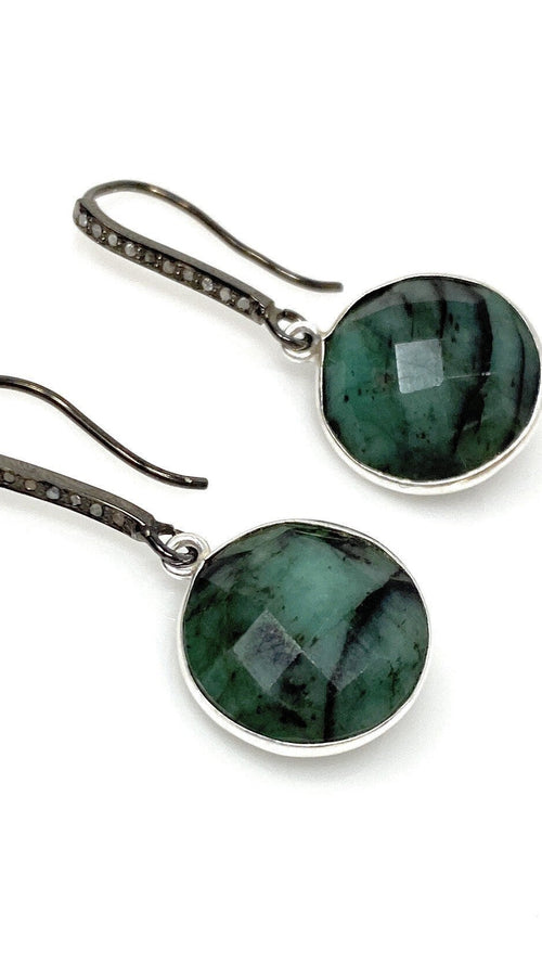 Load image into Gallery viewer, Genuine Emerald Earrings, Pave Diamond Earrings, Sterling Silver
