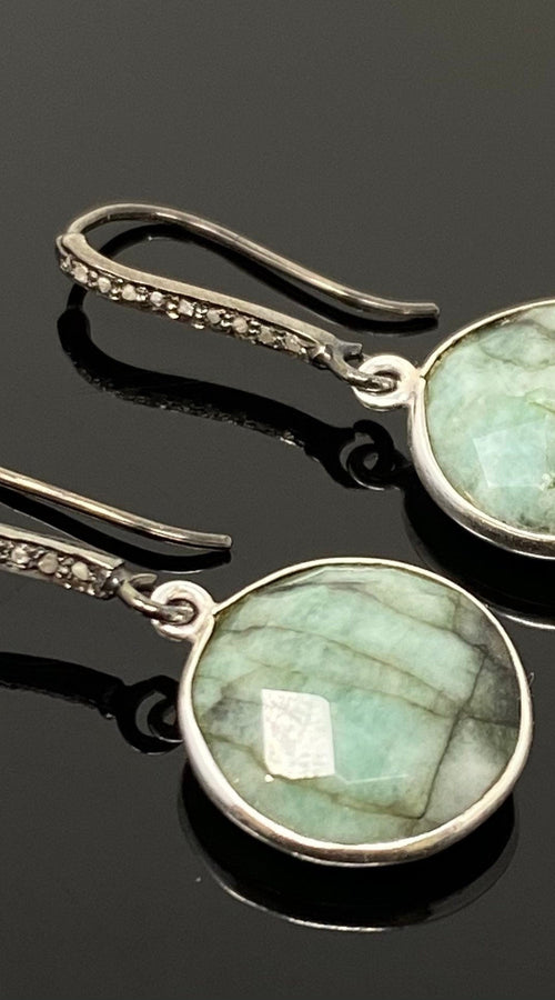 Load image into Gallery viewer, Genuine Emerald Earrings, Pave Diamond Earrings, Sterling Silver
