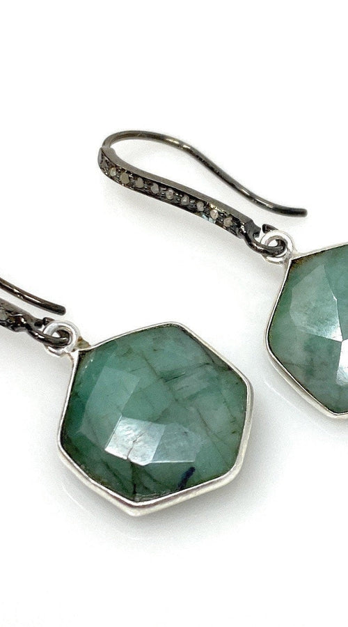 Load image into Gallery viewer, Genuine Emerald Earrings, Pave Diamond Earrings, Sterling Silver
