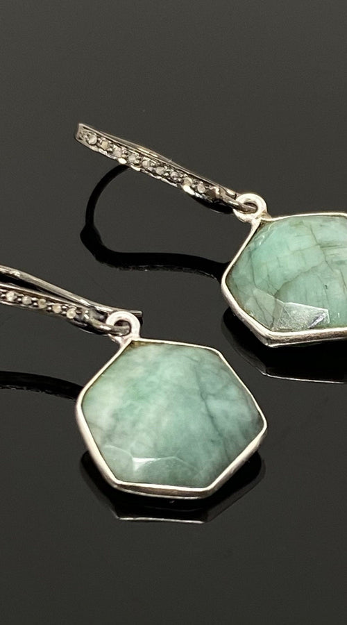 Load image into Gallery viewer, Genuine Emerald Earrings, Pave Diamond Earrings, Sterling Silver
