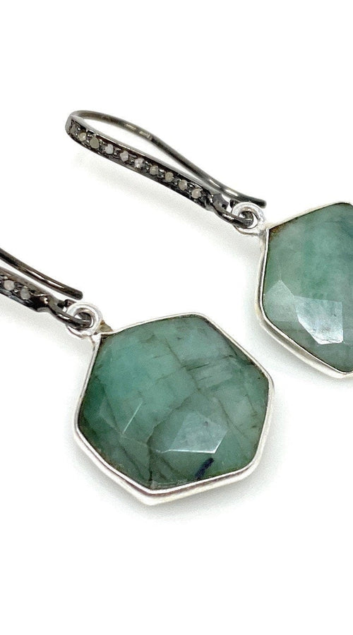 Load image into Gallery viewer, Genuine Emerald Earrings, Pave Diamond Earrings, Sterling Silver
