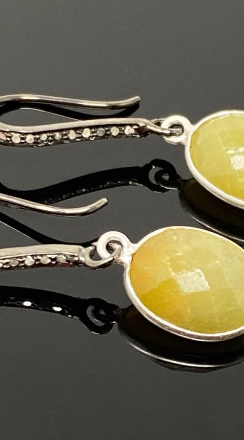 Load image into Gallery viewer, Yellow Sapphire Earrings, Pave Diamond Earrings, Sterling Silver
