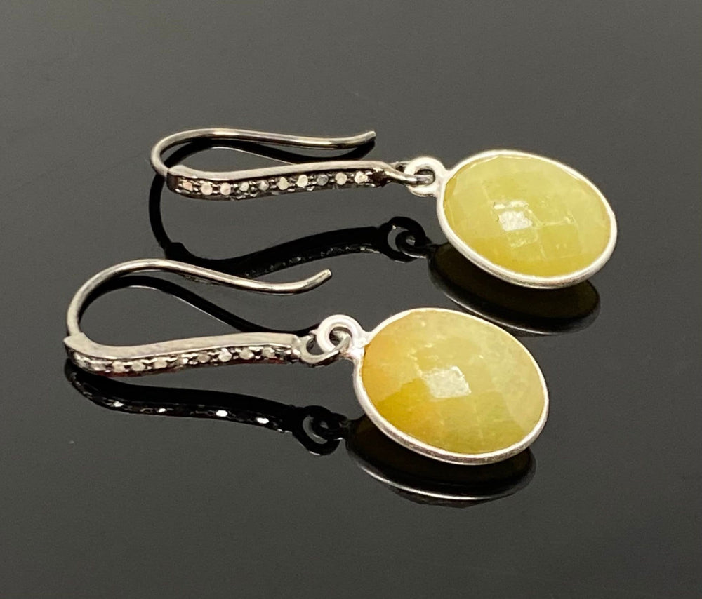 Yellow Sapphire Earrings, Pave Diamond Earrings, Sterling Silver